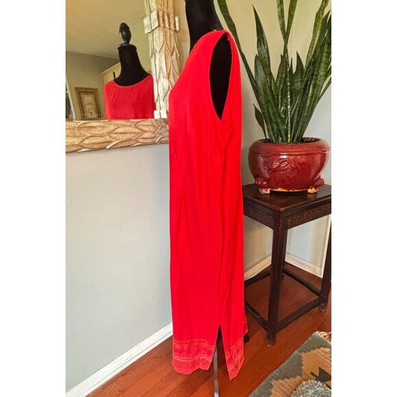 Coldwater Creek Red Sleeveless Embroidered Maxi Dress Size 20 Linen/Rayon Blend - Picture 4 of 15